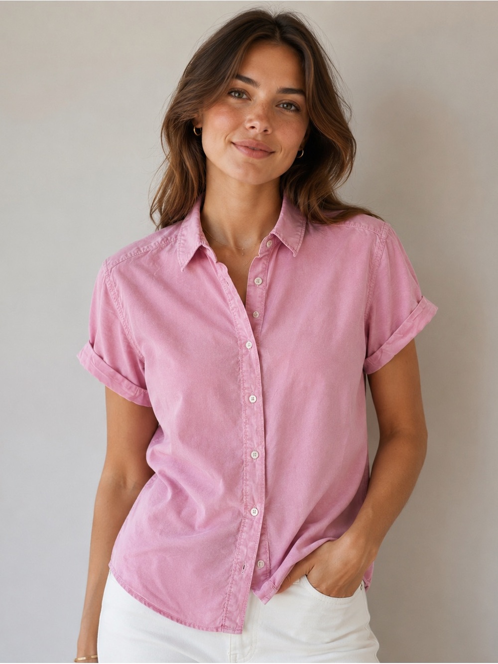 Velvet by Graham & Spencer Dusty Rose Short-Sleeve Button-Down Shirt